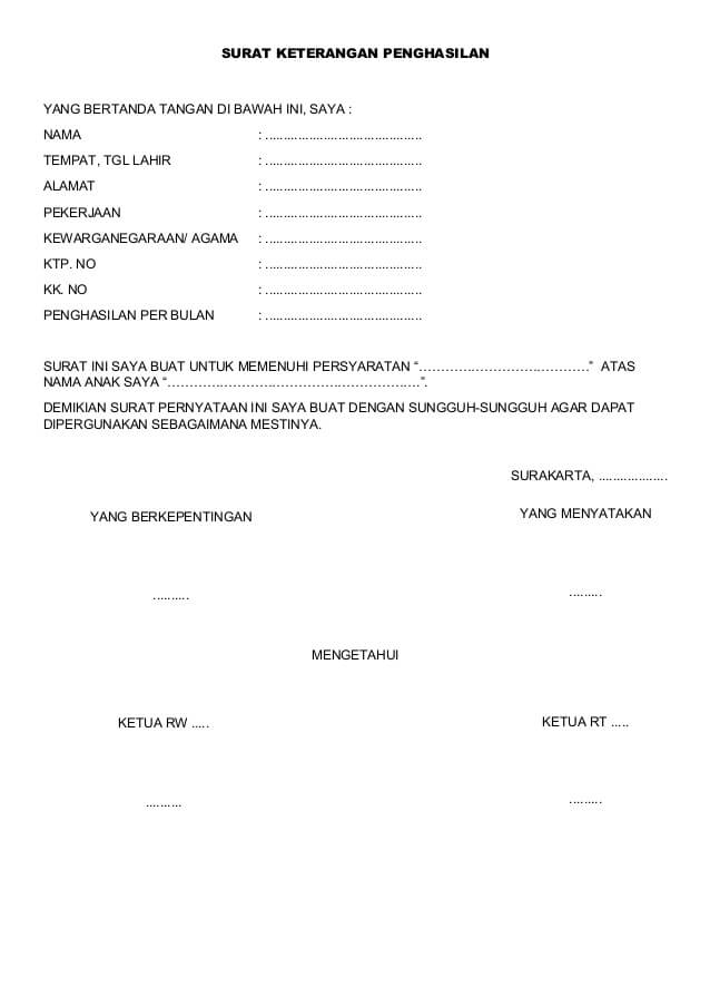  Surat keterangan penghasilan atau biasa disebut slip honor merupakan sebuah surat yang bia Inilah Contoh Surat Keterangan Penghasilan