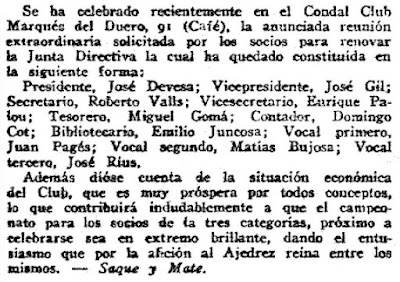 Escacs Comtal Club, recorte de prensa 1924