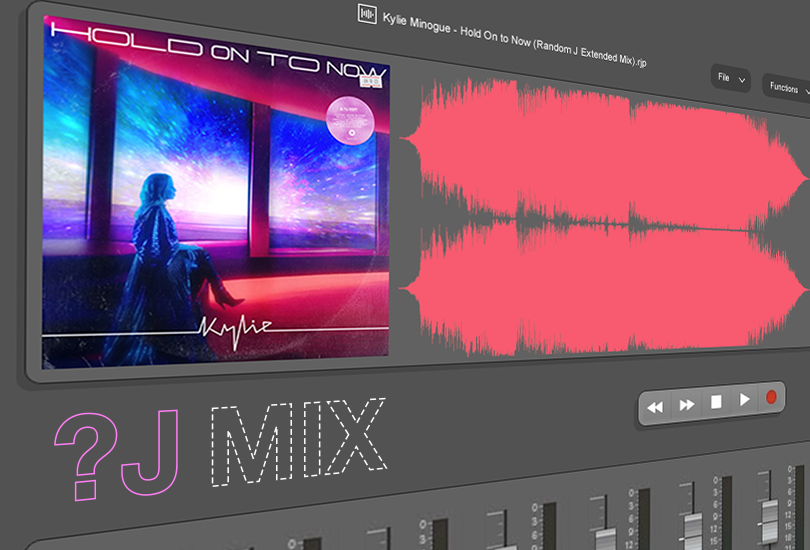 A post header image, featuring the interface of audio editing software, and an image of the cover artwork for my Extended Mix of Kylie Minogue’s “Hold On to Now”.
