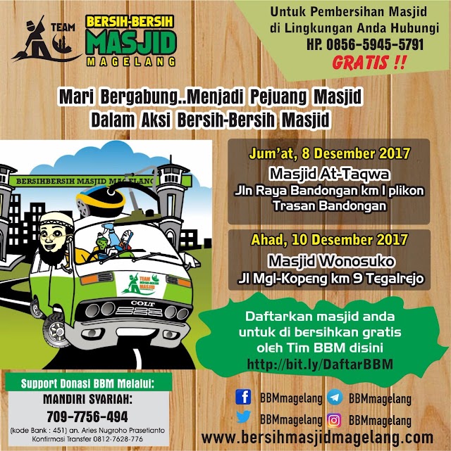 Bergabunglah dalam Aksi Bersih-bersih Masjid Ash-shobirin Wonosuko Tegalrejo Magelang