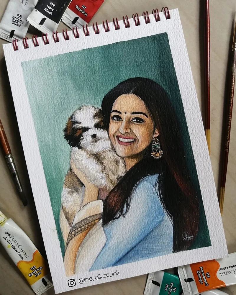 Watercolor painting of Keerthy Suresh