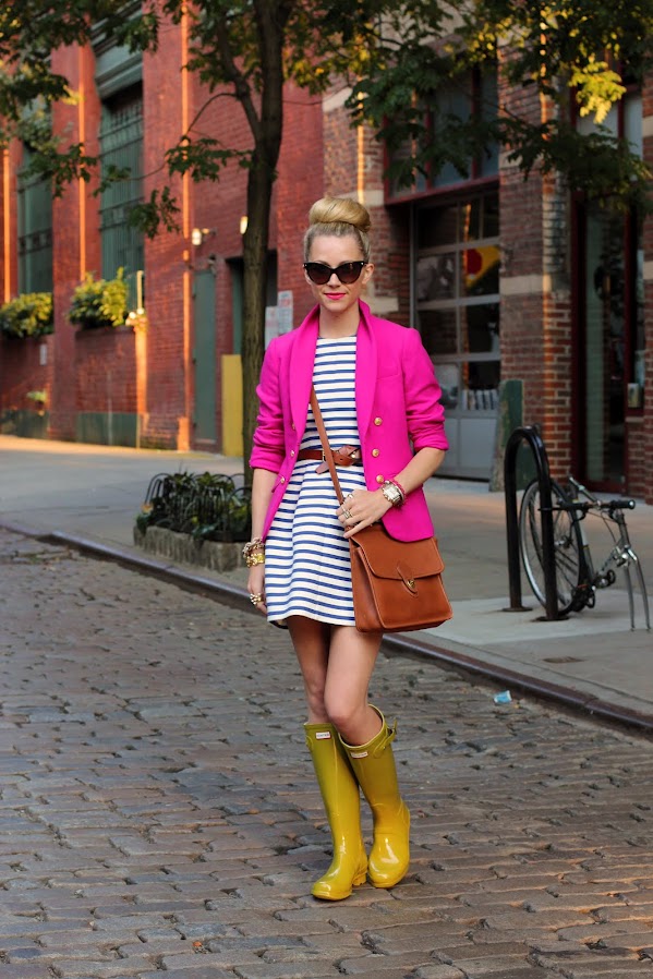 rain hunter pink stripes dress j.crew coach willis zara rainy day