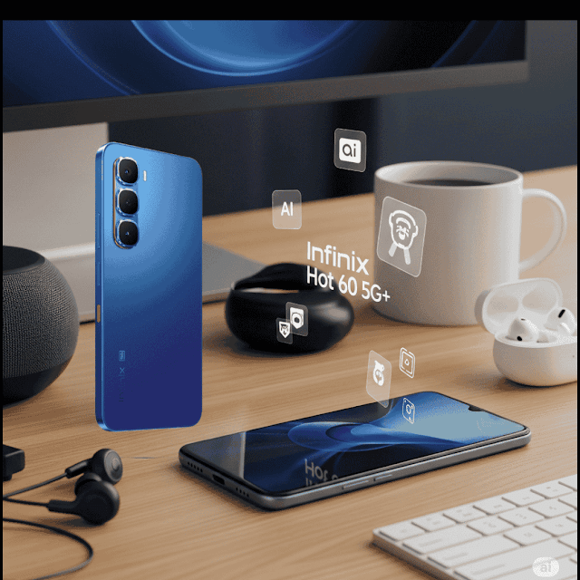 Infinix Hot 60 5G Plus on Blogger Desk with AI Features