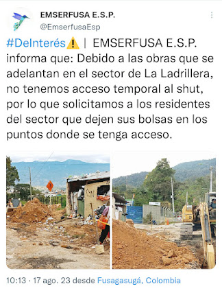 EMSERFUSA previene a quienes habitan el sector de La Ladrillera