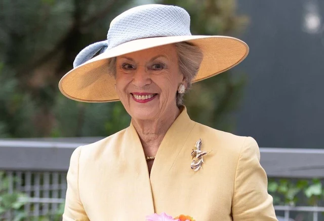 Princess Benedikte wore a yellow blazer. The Princess wore an embroidered crocheted cotton-blend midi dress by Missoni