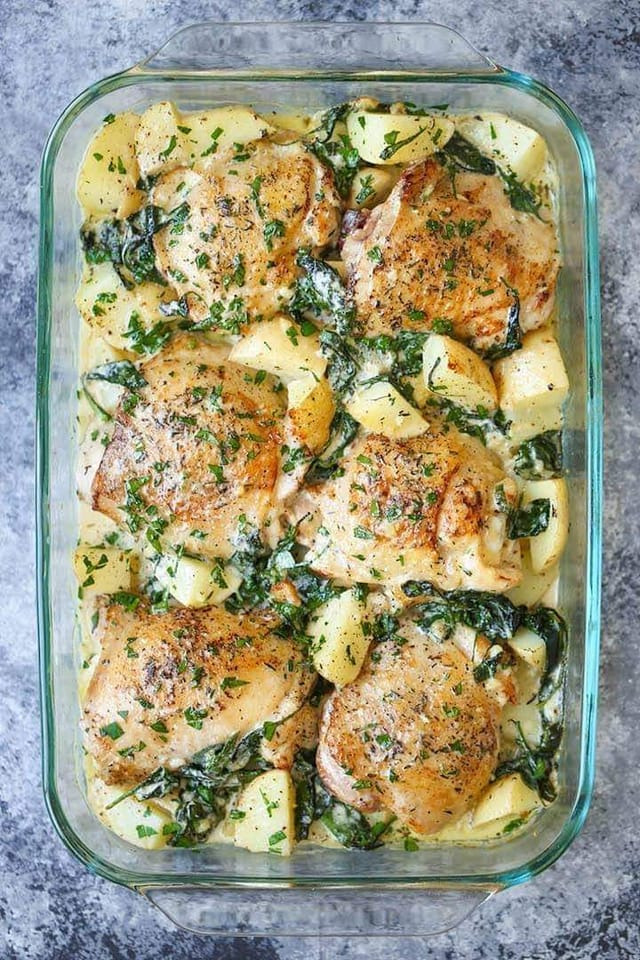 Baked chicken with garlic, parmesan cheese and potatoes