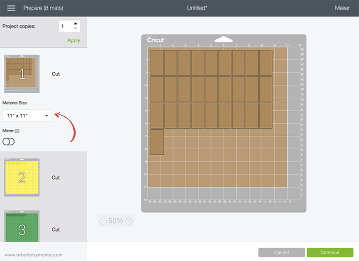 Cricut Design Space Mat Preparation Settings