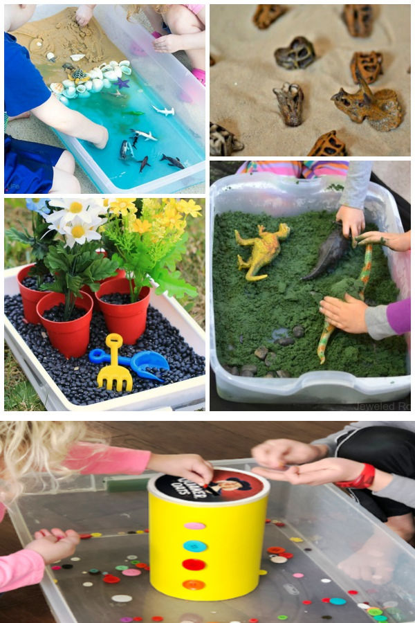 Tons of fun & creative sensory bins for kids!  Love these ideas! #sensoryactivitiestoddlers #sensorybins #sensoryprocessingdisorder #sensorybinideas #sensorybinfillers #growingajeweledrose #activitiesforkids