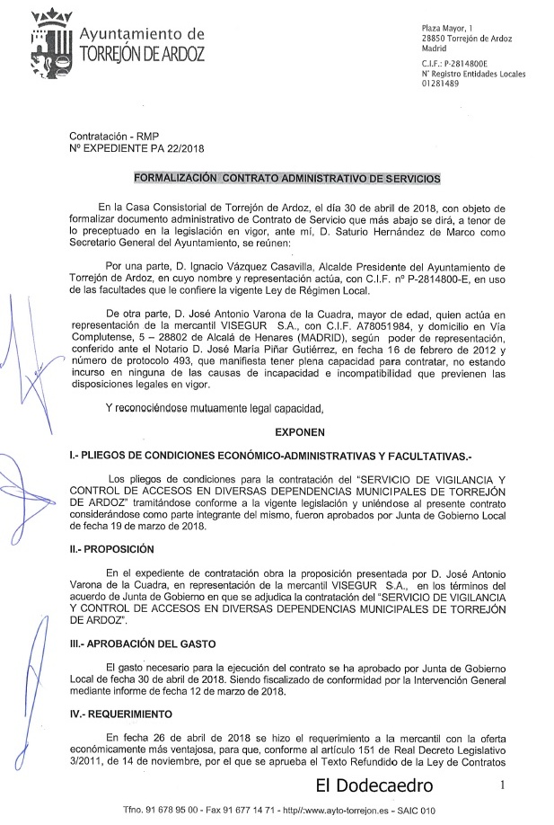 CONTRATOS DE SEGURIDAD FORMALIZADOS SECURITAS TRABLISA IMAN VISEGUR PYC SASEGUR