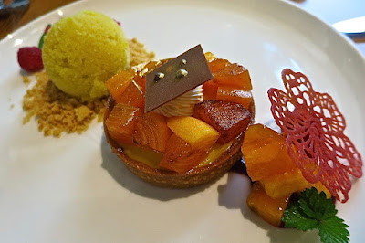 Atout, persimmom and passionfruit tart mandarin verbena sorbet