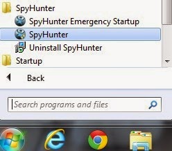 the screenshot of finding SpyHunter on Start Menu Bar