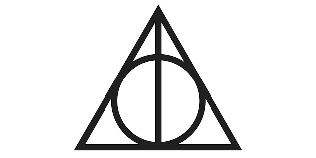 Showing three deathly hallows in white background.