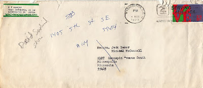 Envelope of Frank Kameny letter to Jack Baker 1973