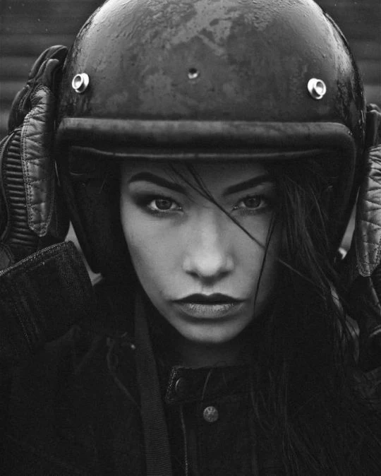 Beautiful Girl in Open-Face Helmet