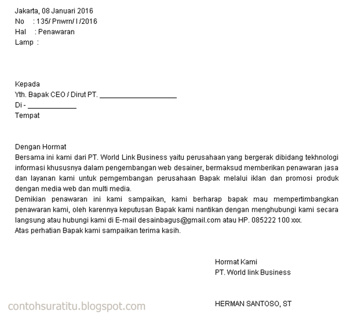 Contoh Surat Penawaran Barang dan Jasa