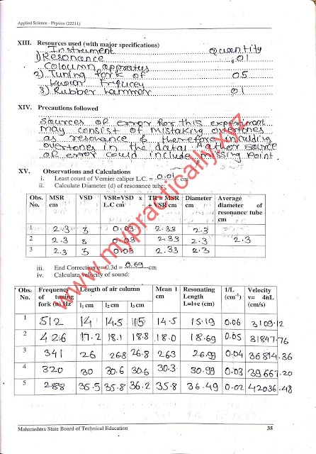 Resonance Tube to Determine Velocity of Sound Practical Answers