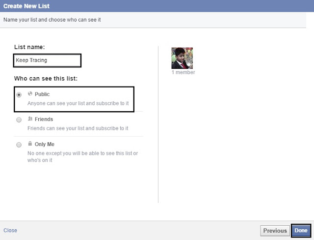 Final step to create facebook list