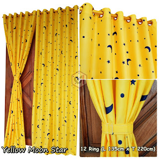 Gorden Pintu Rumah Motif Yellow Moon Star Model Smokring 12 Ring Ukuran Panjang Murah Elegan