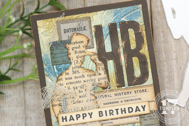 Blue Masculine Happy Birthday Card by Juliana Michaels featuring the Tim Holtz Sizzix 2023 release including Entangled 3D Embossing Folder, Gentlemen Thinlit Dies and Alphanumeric Bulletin Thinlit Dies.
