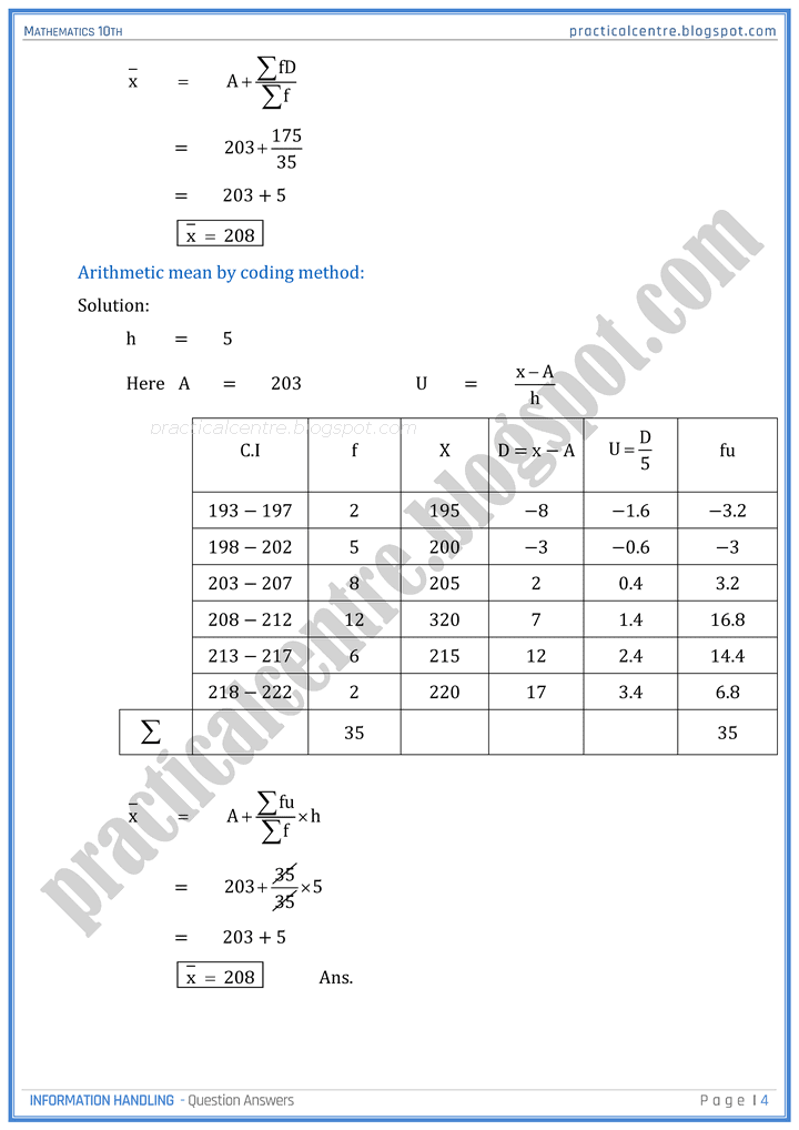 information-handling-question-answers-mathematics-10th