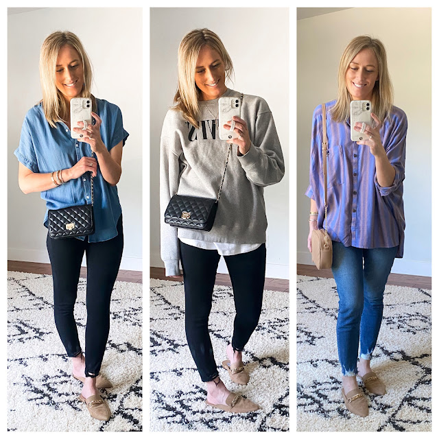 outfit ideas for tan chain mules