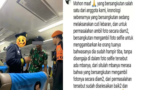 Klarifikasi Oknum TNI yang Diam-Diam foto Wanita di Dalam Kereta Api