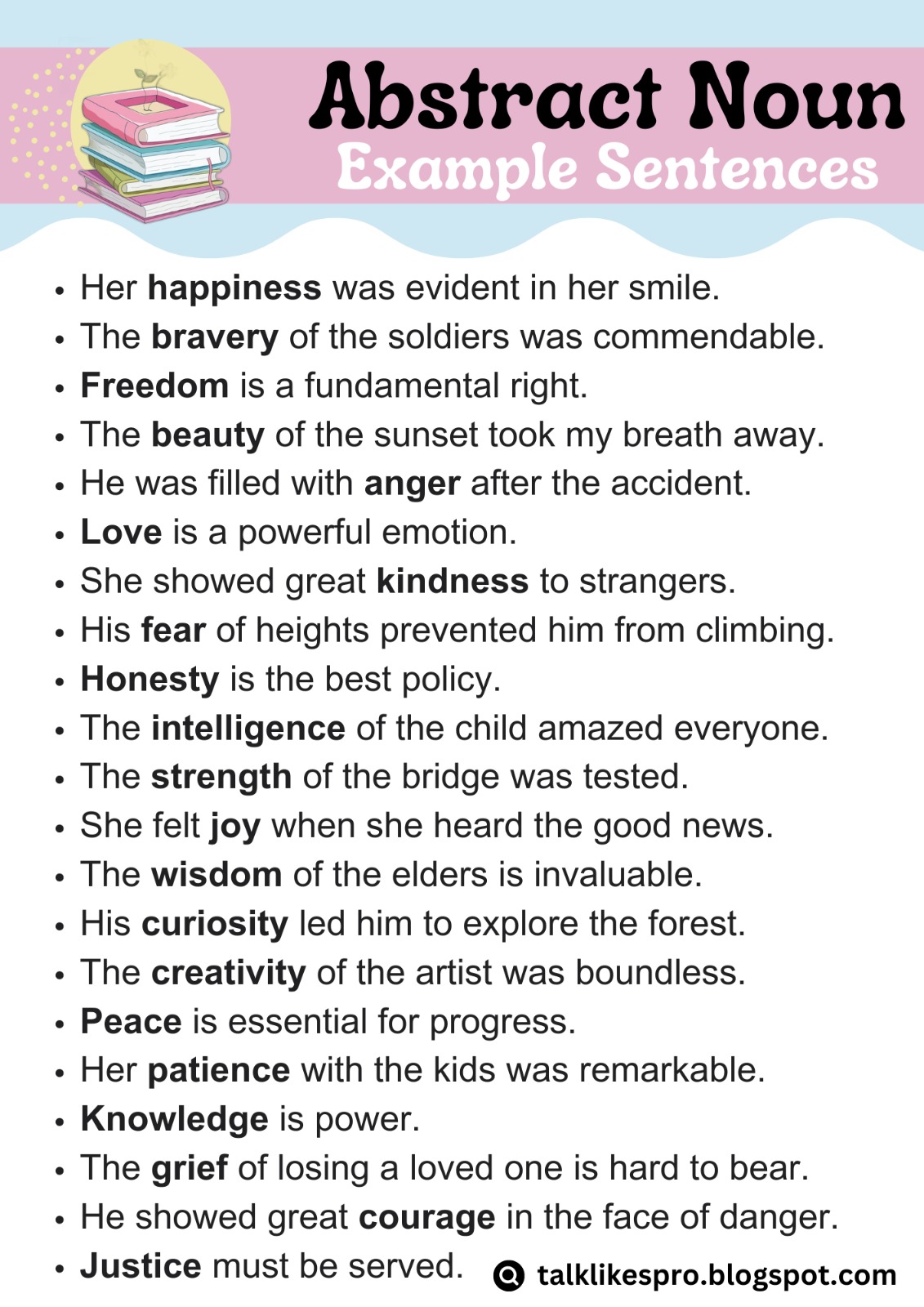 Abstract Nouns Example Sentences In English