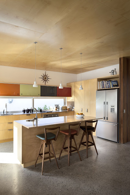 Sleek Wooden Cabinet, Glass Windows for Backsplash and Stylish Stools