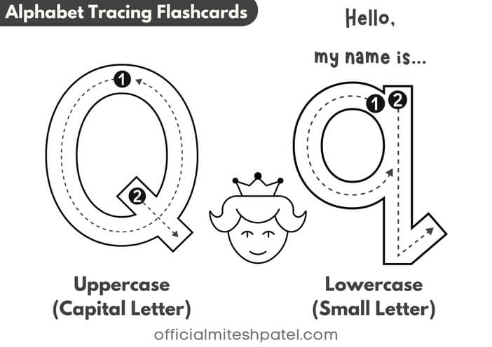 Free Printable Letter Q Alphabet Tracing Flash Cards PDF download