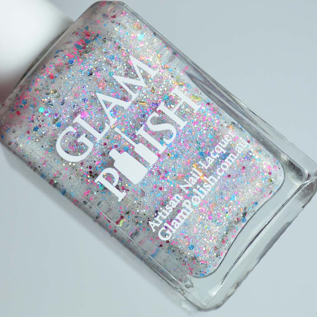 off white crelly nail polish with holo and flakies