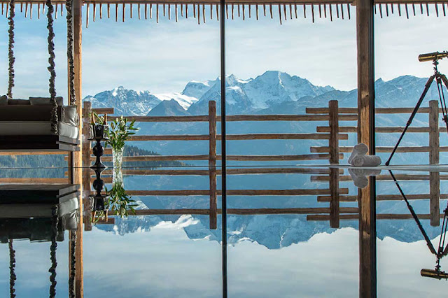 Picture of Swiss Alps from the swimming pool