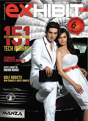 Dia Mirza-with-Zayed Khan-on-the-cover-page-of-Exhibit-Magazine-May 2011