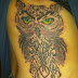 Women Back Owl Design Tattoo With Black Color