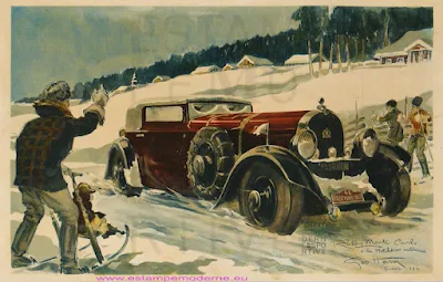 Rallye Monte Carlo ilustrace pohlednice 1932