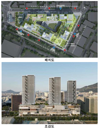 장안평 중고차매매센터 도시정비형 재개발사업 배치도 및 조감도