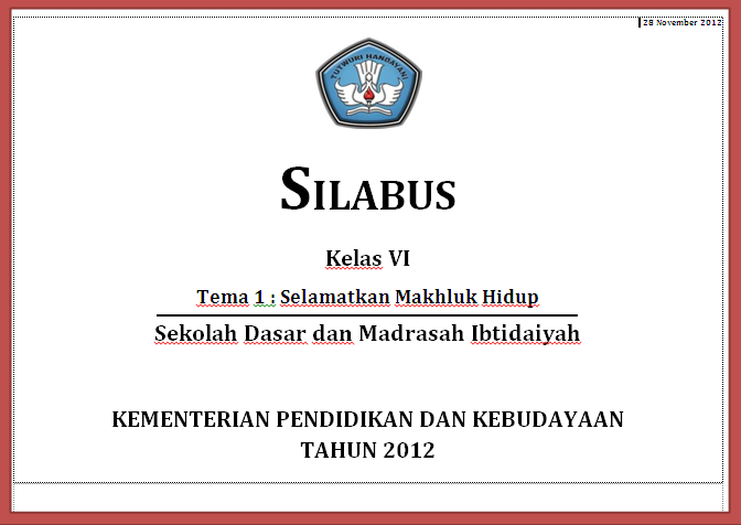 Silabus Kurikulum 2013 Kelas 6 SD