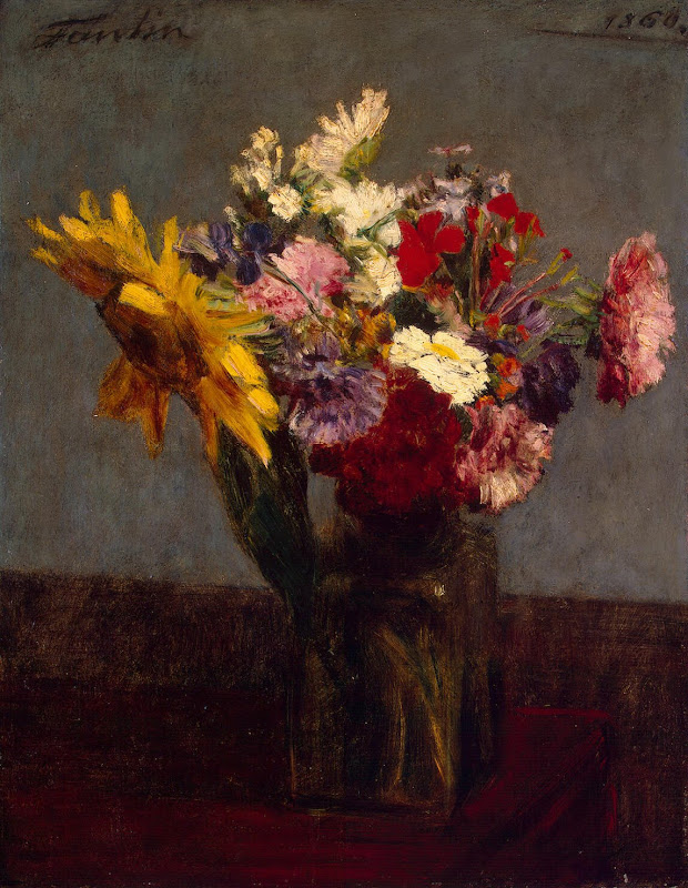 Bouquet of Flowers (Oil on Canvas, Hermitage, St. Petersburg, Russia, 1860 - Flowers, Still Life) by Henri Fantin-Latour