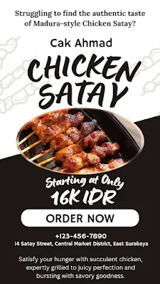 iklan makanan berbahasa Inggris sate ayam madura