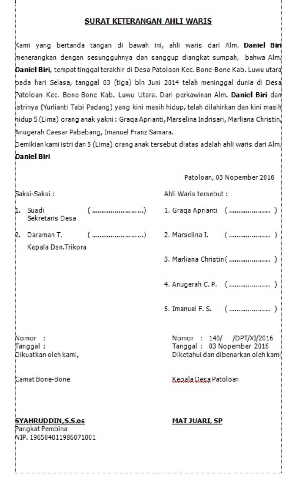 Cara Buat Surat Pernyataan Ahli Waris