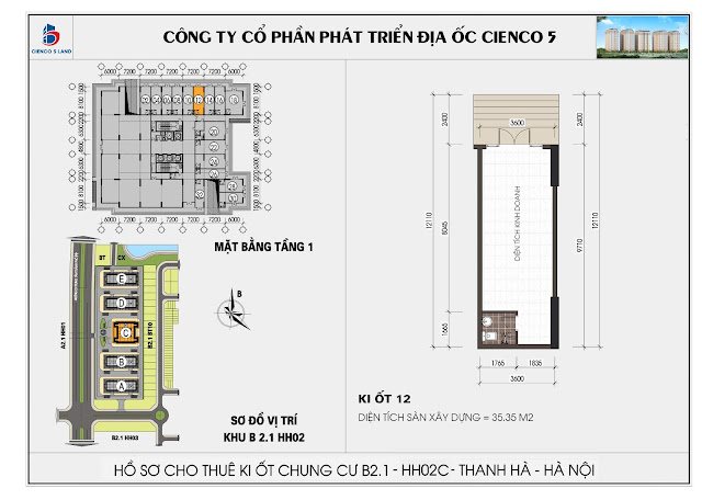 Mặt bằng kiot 12 chung cư b2.1 hh02c thanh hà mường thanh cienco 5 land