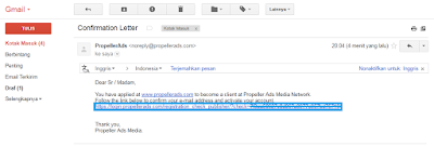 Aktivasi akun di PropellerAds