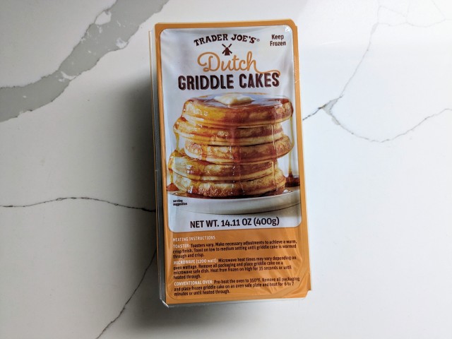 Package of Trader Joe's Dutch Griddle Cakes.