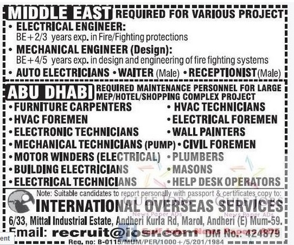 Middle East & Abudhabi large job vacancies