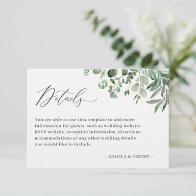  Simple Classy Eucalyptus Leaves Wedding Details Enclosure Card