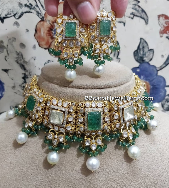 Curved Diamond Emerald Sets Studs