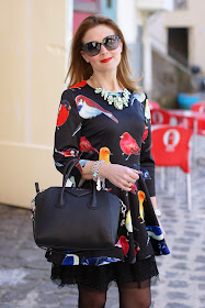sheinside birds print dress, Givenchy Antigona bag, Fashion and Cookies, fashion blogger