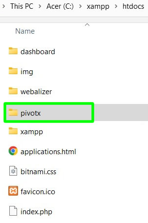 copying and pasting the pivotx installation folder inside xampp htdocs