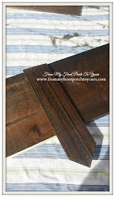 Dark Walnut stained strap pieces for wood beams at From My Front Porch To Yours.