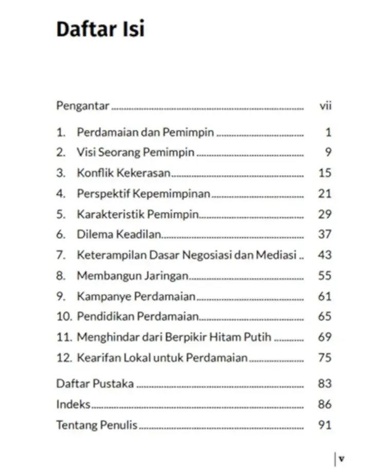 Daftar Isi Buku Kepemimpinan dan Perdamaian