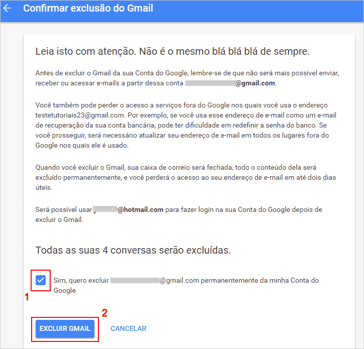 E-mail gmail excluído